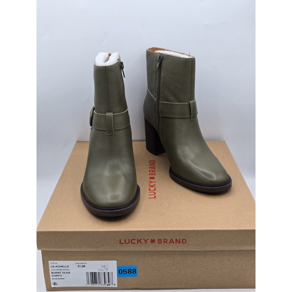 Lucky Brand Women's Achelle Green Buckled Block-Heel Booties Size 9.5 M NIB